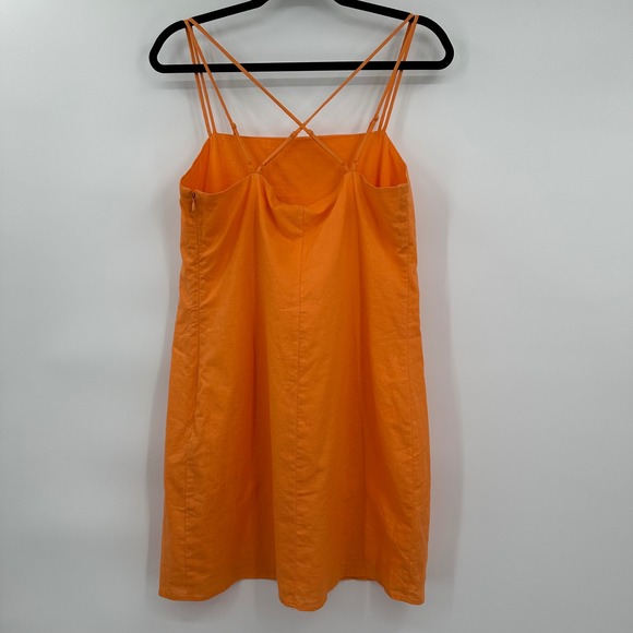 H&M Tangerine Orange Linen Blend Mini Dress Crisscross Retro Size Medium NWT - Picture 5 of 13